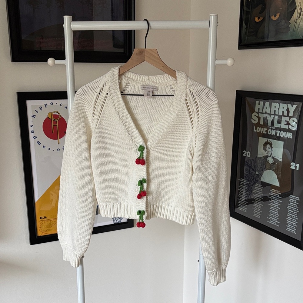 Sincerely Jules Knit Cherry Button Cropped Cardigan